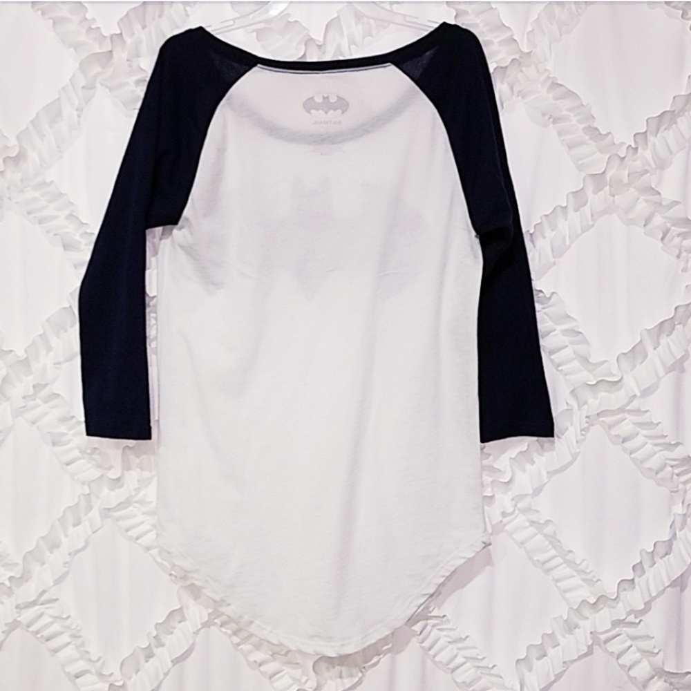 Batman Navy White Plaid Logo Raglan Baseball Shirt - Picture 3 of 4